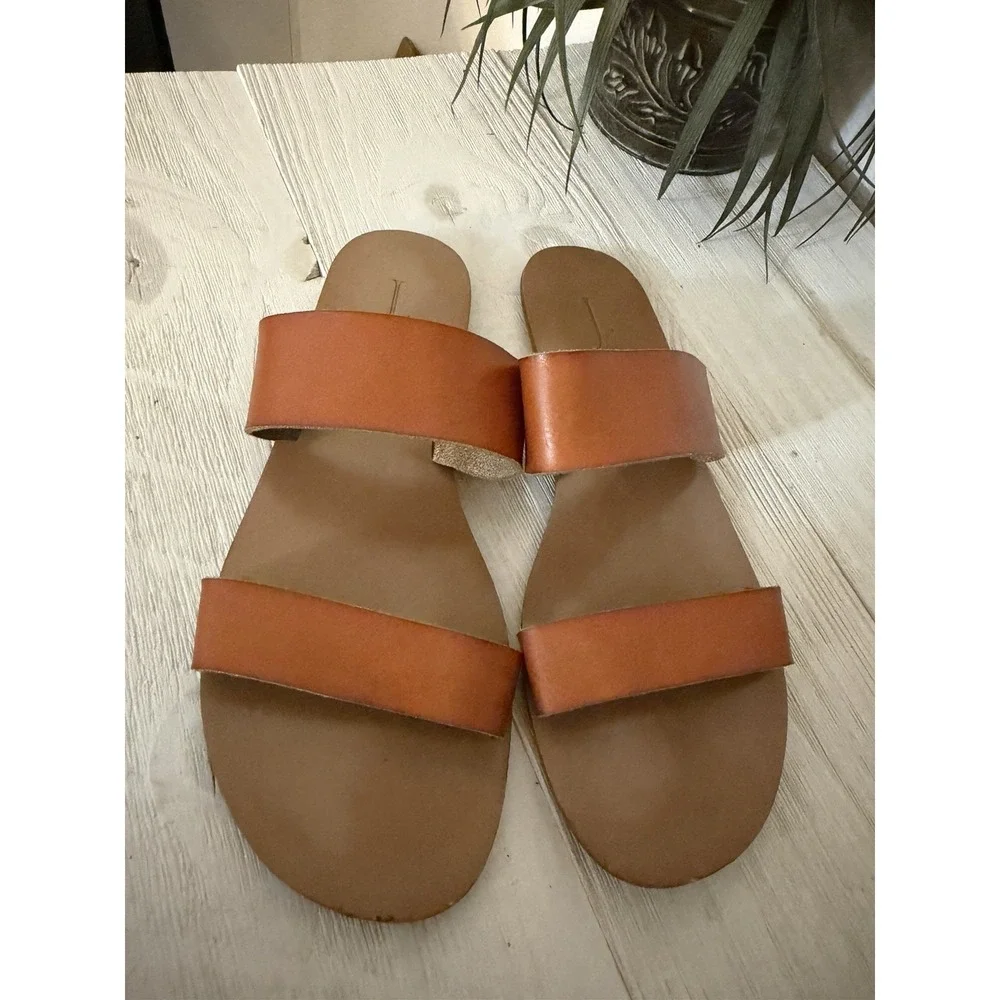 J Crew Sandals Sz 7 Boardwalk 2 Strap Slip On Slides Flats Boho Hippie Casual